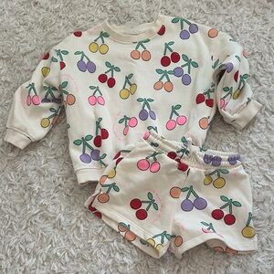 ZARA Colorful Cherry Print Sweatshirt and Shorts Set